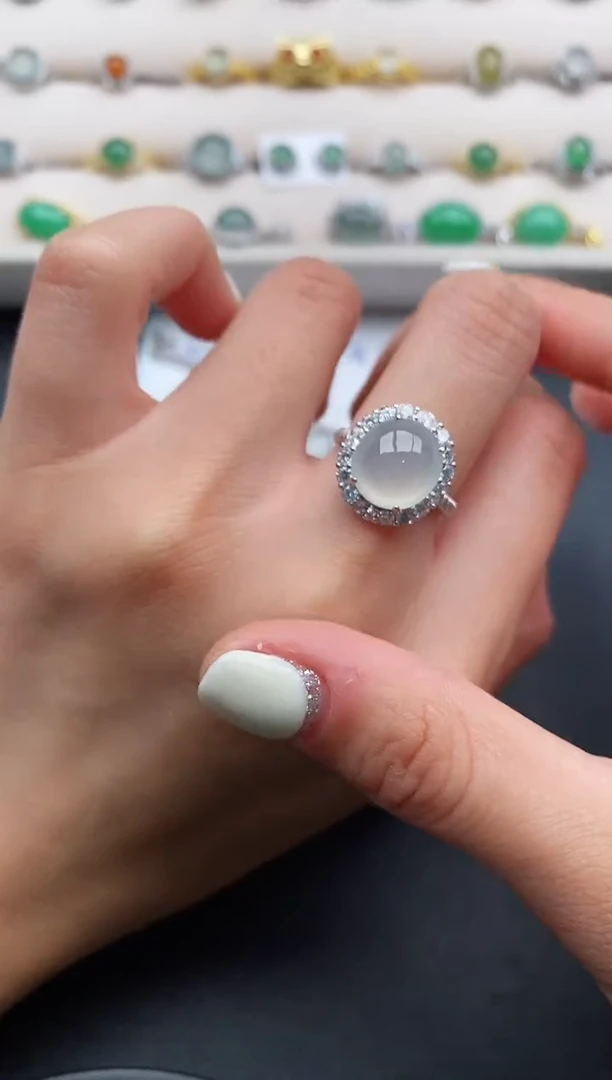银S925镶嵌戒指翡翠333333+5