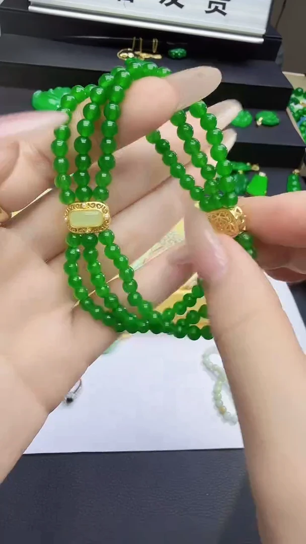 未镶嵌手链翡翠翡翠满绿多圈手链H060