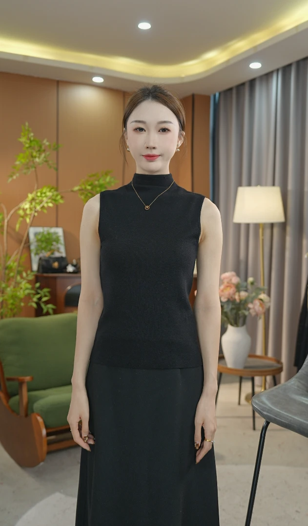 【纯羊毛】秋冬无袖气质时尚中年妈妈简约百搭宽松羊毛圆领针织女士