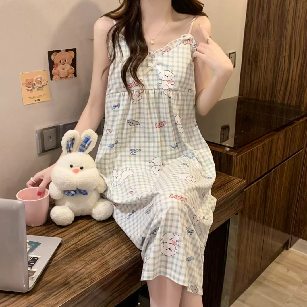 带胸垫睡裙女夏季新款性感吊带卡通少女可爱大码宽松夏天亲肤睡衣
