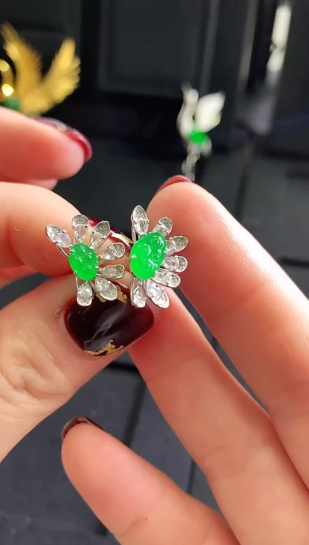 【闪购商品】翡翠耳饰18K金镶嵌耳饰