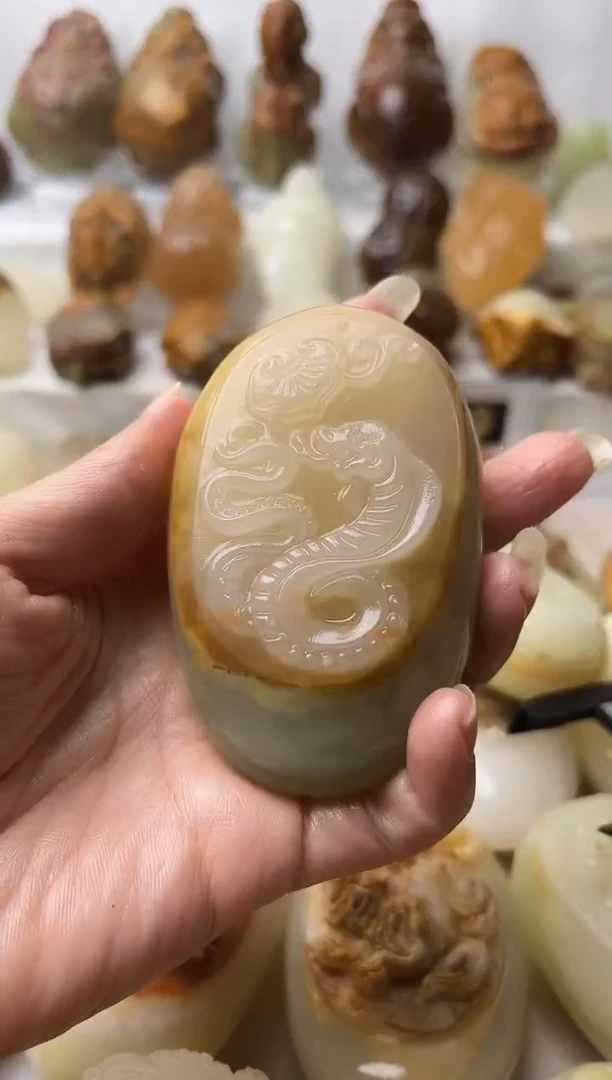 石材方解石手把摆件不退换蛇