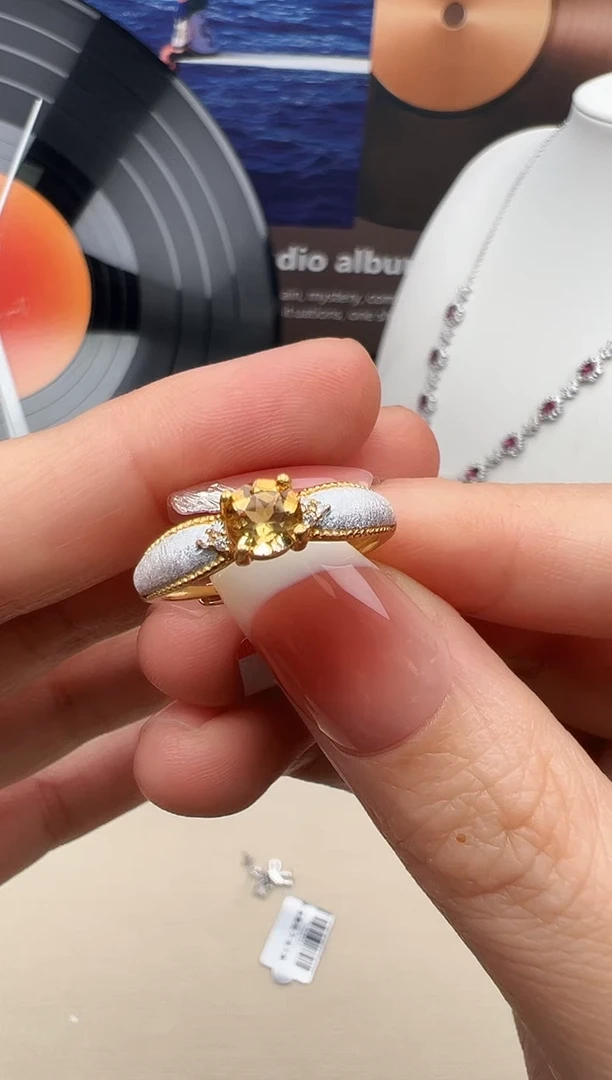 银S925镀金镶嵌戒指黄晶99