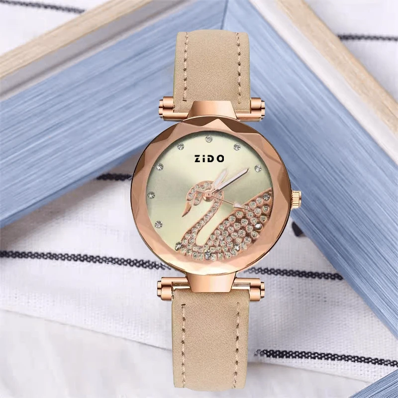 小天鹅时尚轻奢百搭潮流简约米白色精致气质灵动经典女士腕表