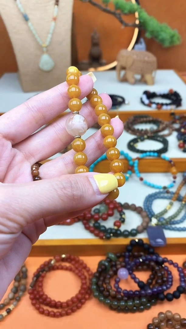 未镶嵌蜜蜡手链 单圈蜜蜡玛瑙手串