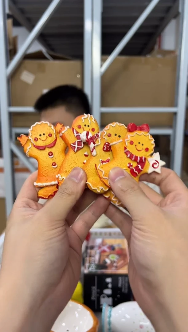 瓷片树脂姜饼人冰箱贴4件套磁铁会掉