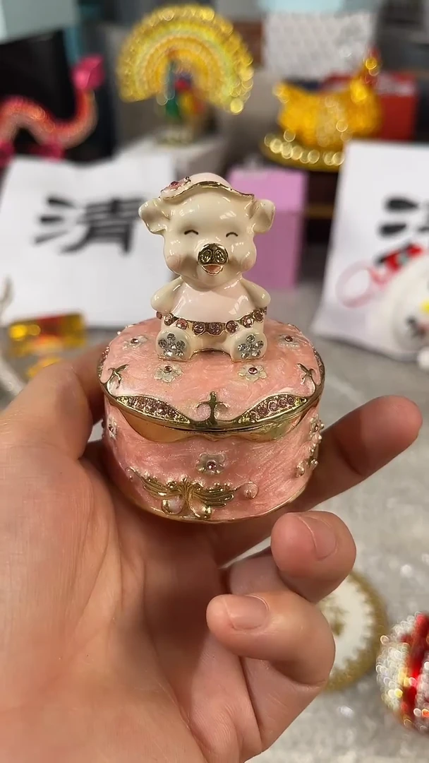 摆件冰*猪猪圆形七宝烧茶具杯子
