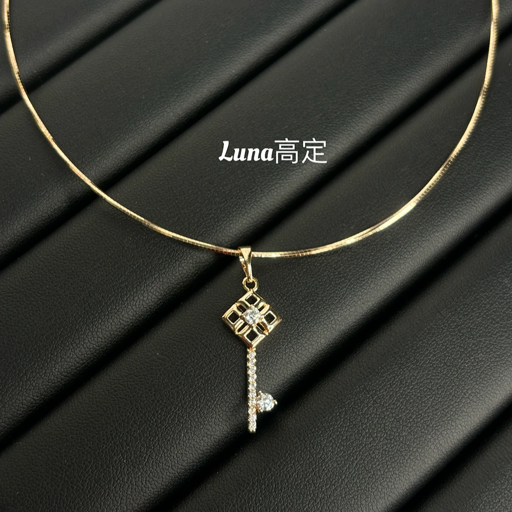 铜合金合成锆石项链 Luna定制0208玫瑰金色钥匙款百搭项链项圈