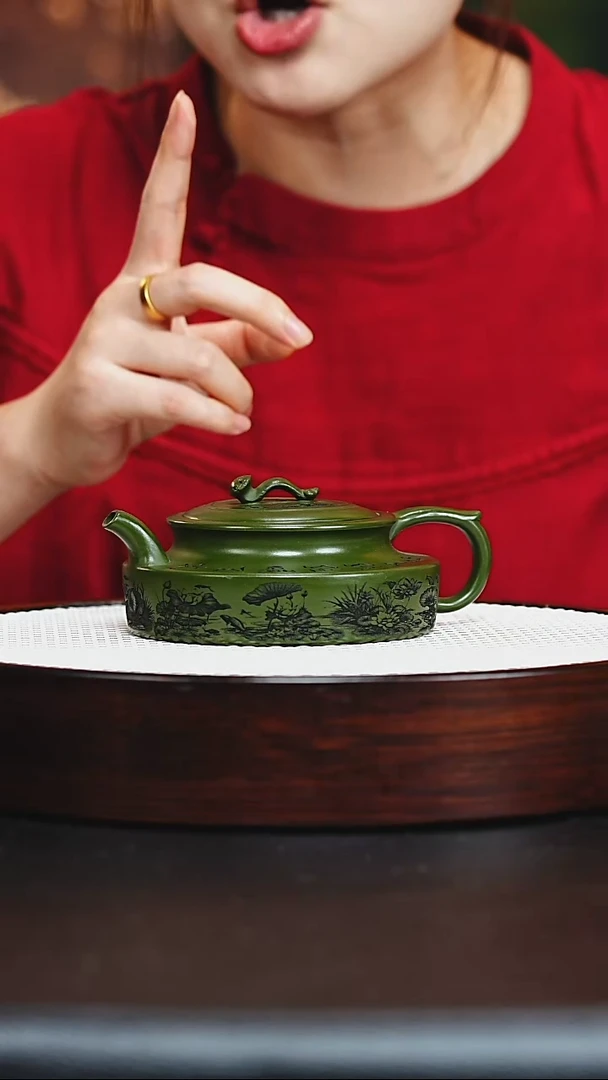 茶壶紫砂宜兴紫砂 古卣华庭 绿泥 汪东升h304