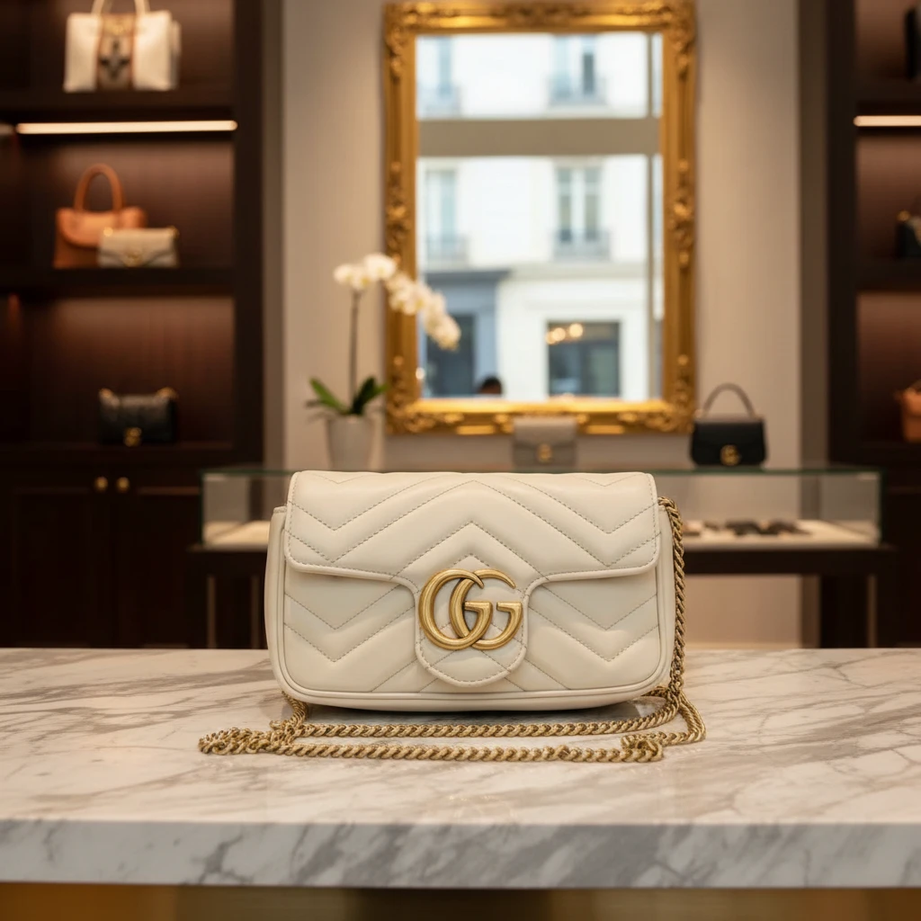 95新 GUCCI/古驰 白色马蒙mini链条包1812 5061