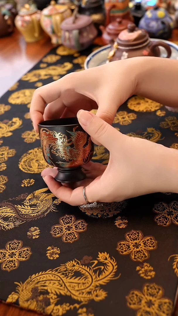 茶壶紫砂宜兴紫砂焐灰凤凰高足杯 小