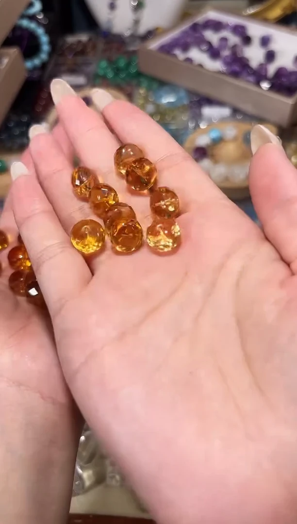 水晶手串未镶嵌暴力黄算盘卡12单个