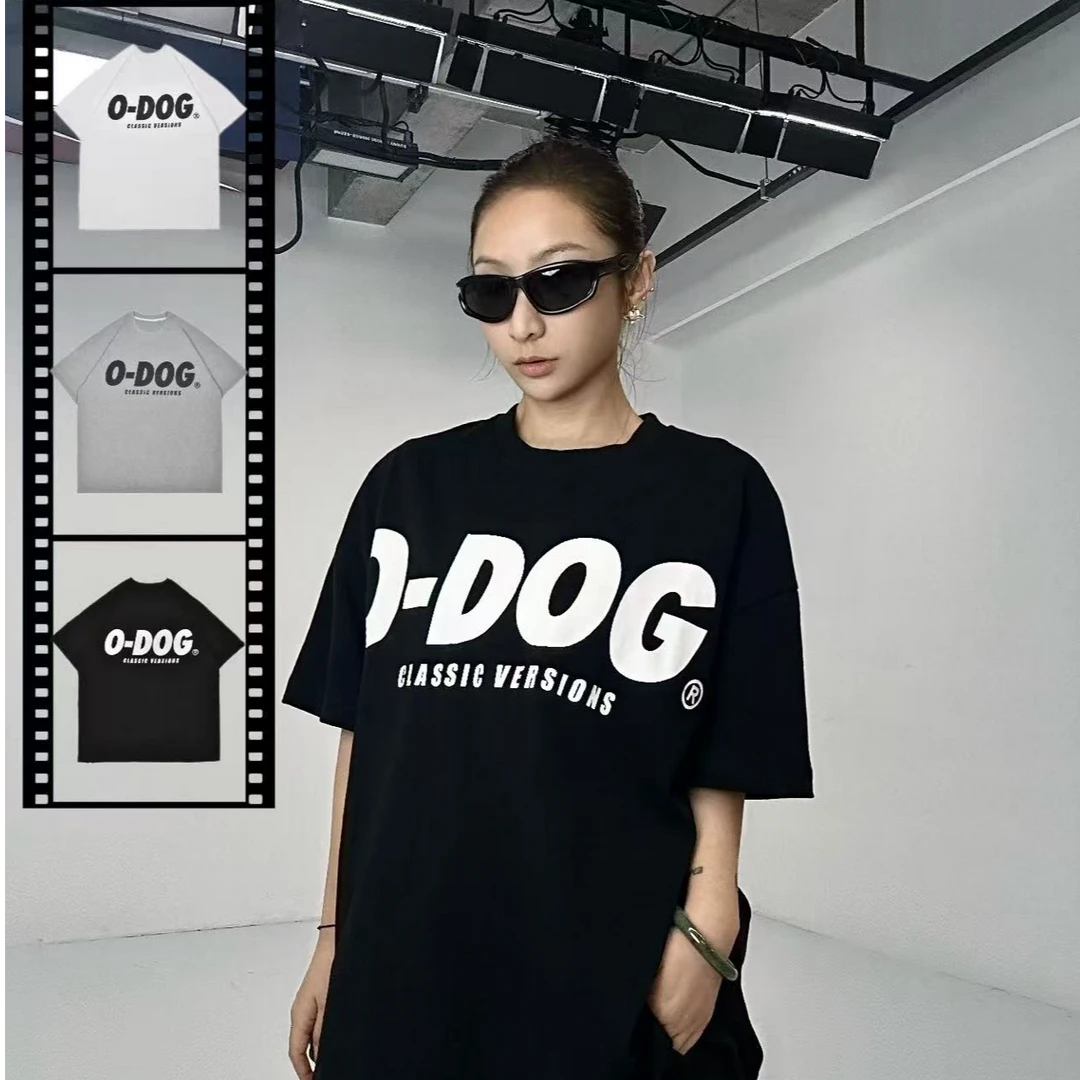 O-DOG 基础款短袖T黑白灰 落肩纯棉休闲运动流行字母(直播专属
