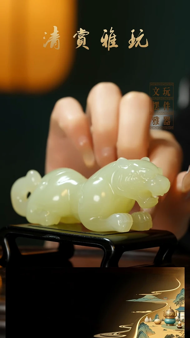 玉《伏虎》手把件摆件