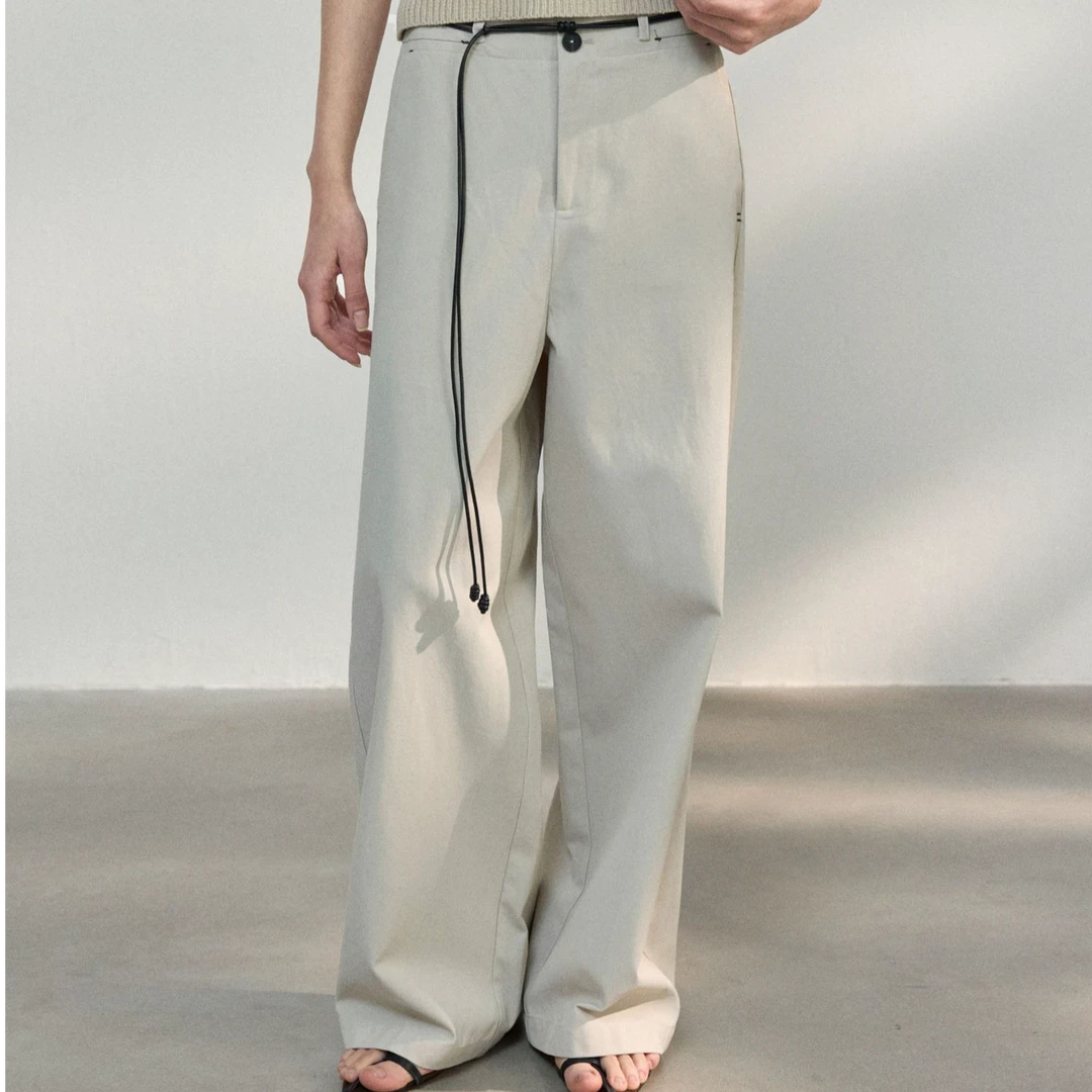 JODIEWANG 新款异色线棉混纺毛边松弛百搭直筒休闲裤C5107