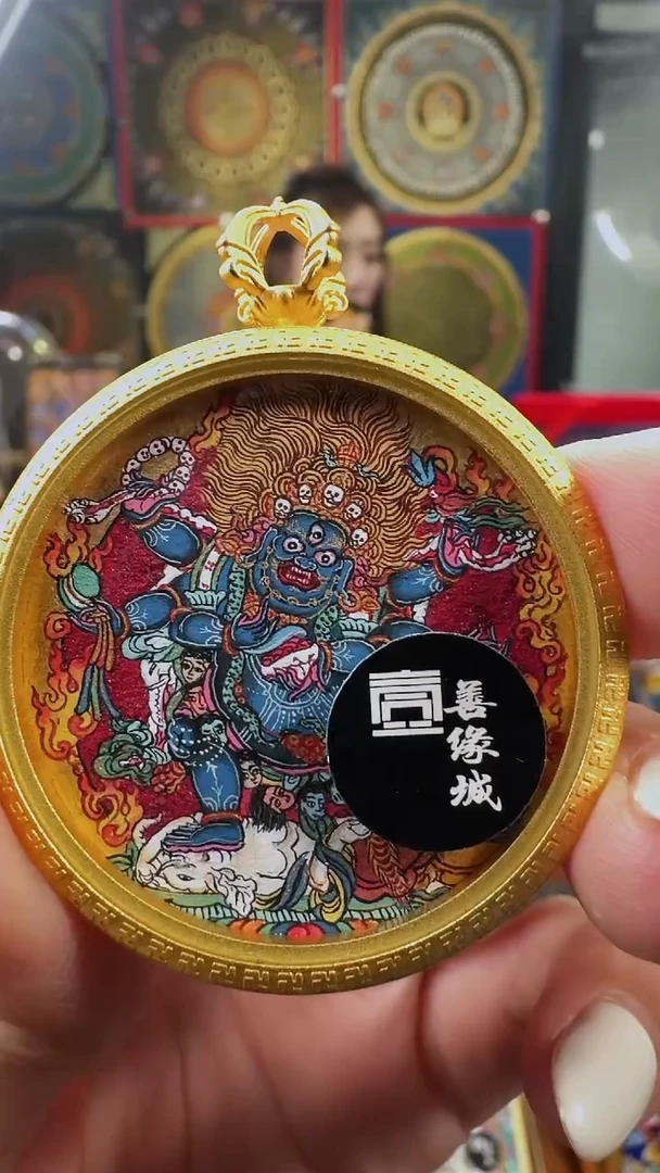 吊坠壹善缘城手绘唐卡大黑天