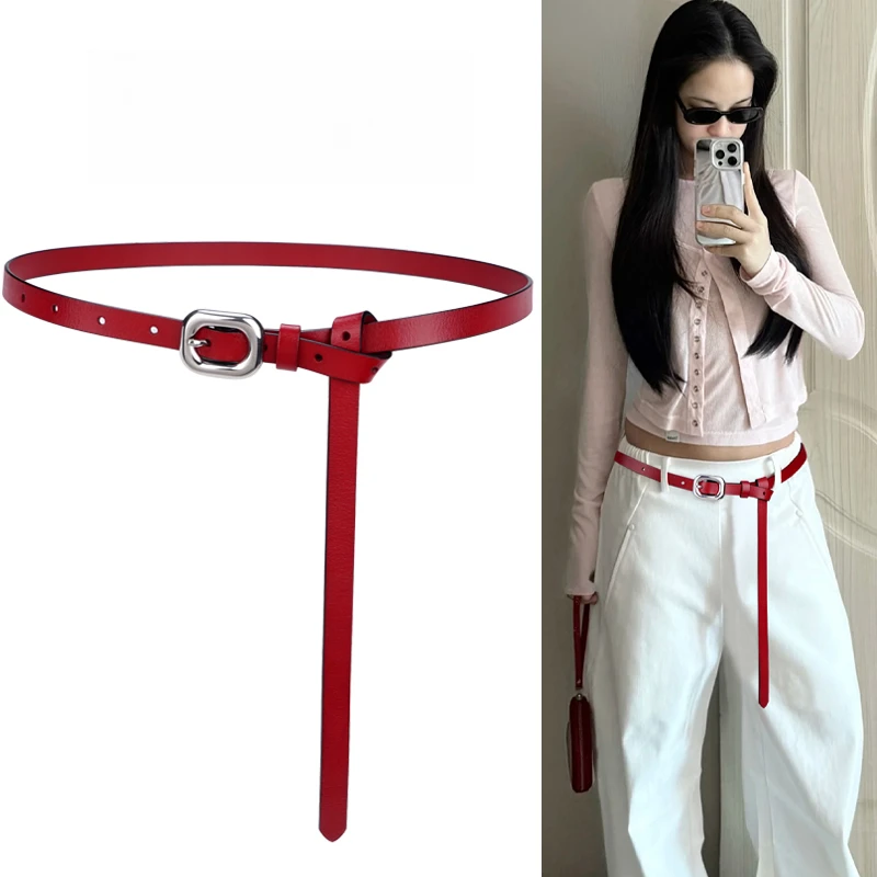 复古红色打结细腰带女装饰配牛仔裤配连衣裙子配饰2025新款小皮带