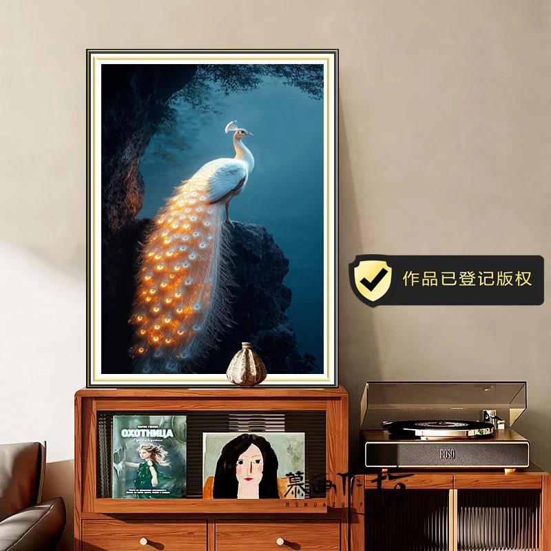 XZ079孔雀装饰画吉祥玉羽孔雀客厅挂画沙发花书房挂画餐厅装饰画