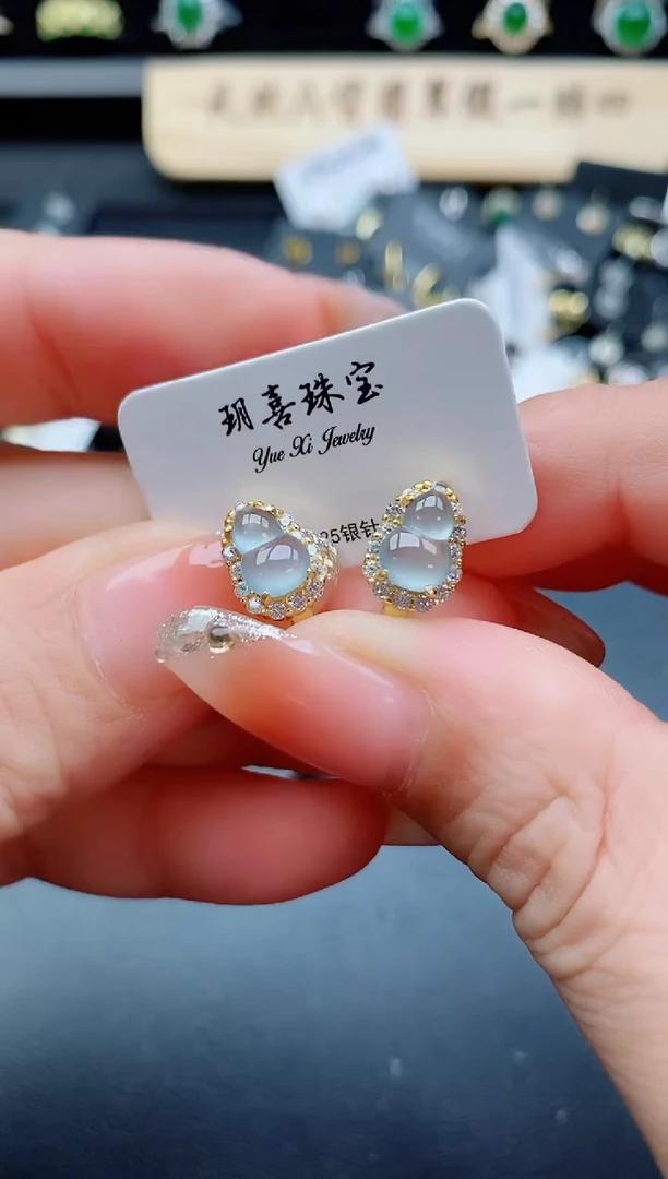 银S925镶嵌翡翠耳饰00