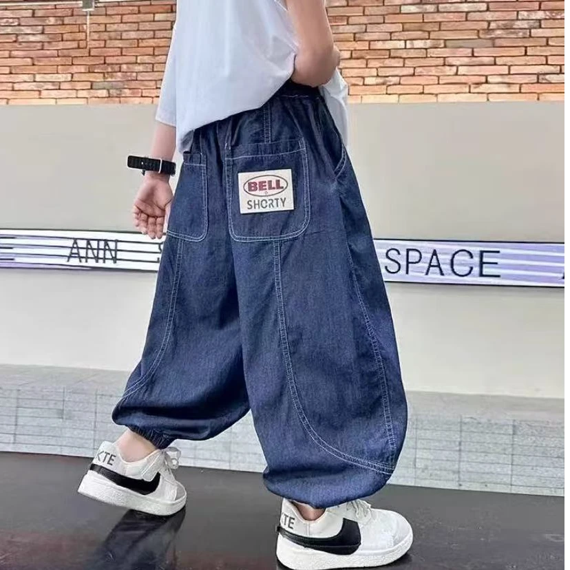 【耀选专属】~25新款早夏薄款天丝刺绣百搭宽松中大童休闲裤8336