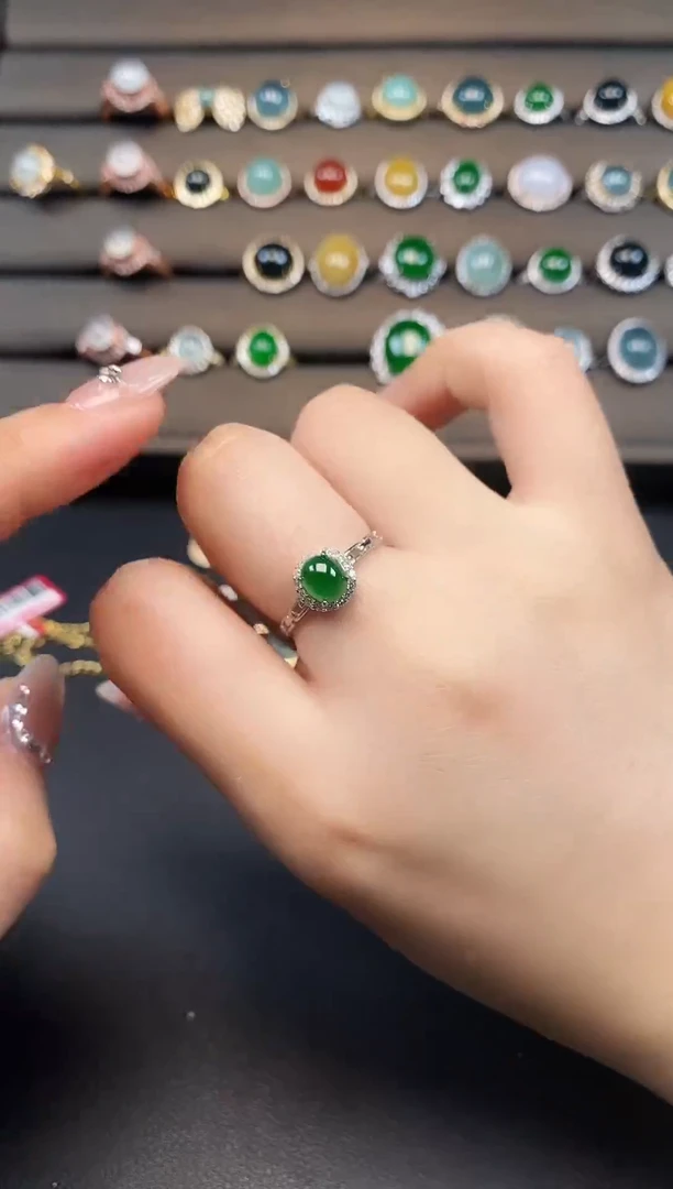 银S925镶嵌戒指翡翠74837