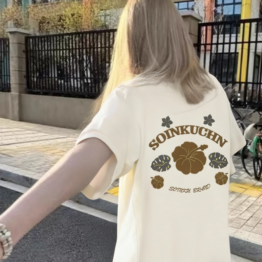 荷叶短袖T恤女美式小众oversize慵懒风宽松男女夏季暖白色上衣