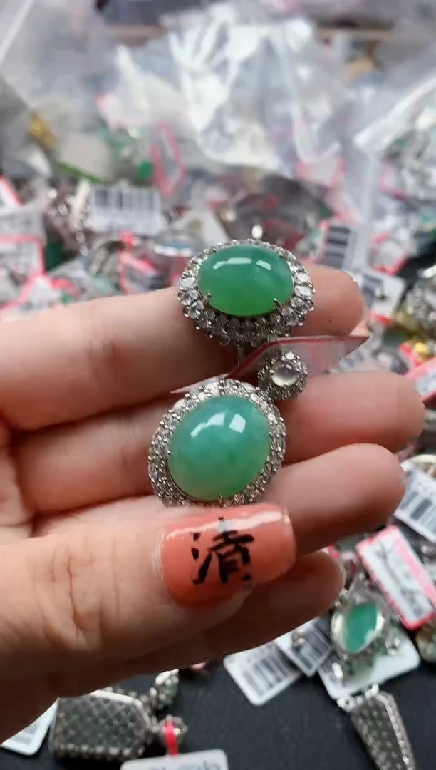 银S925镶嵌戒指翡翠天然A货缅甸翡翠