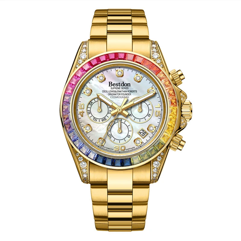 【邦顿亚洲总部直发】豪镶彩钻多功能彩虹迪全自动机械男表71154