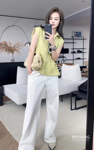 美洋MEIYANG 半永久西裤 轻量舒爽高腰阔腿长裤