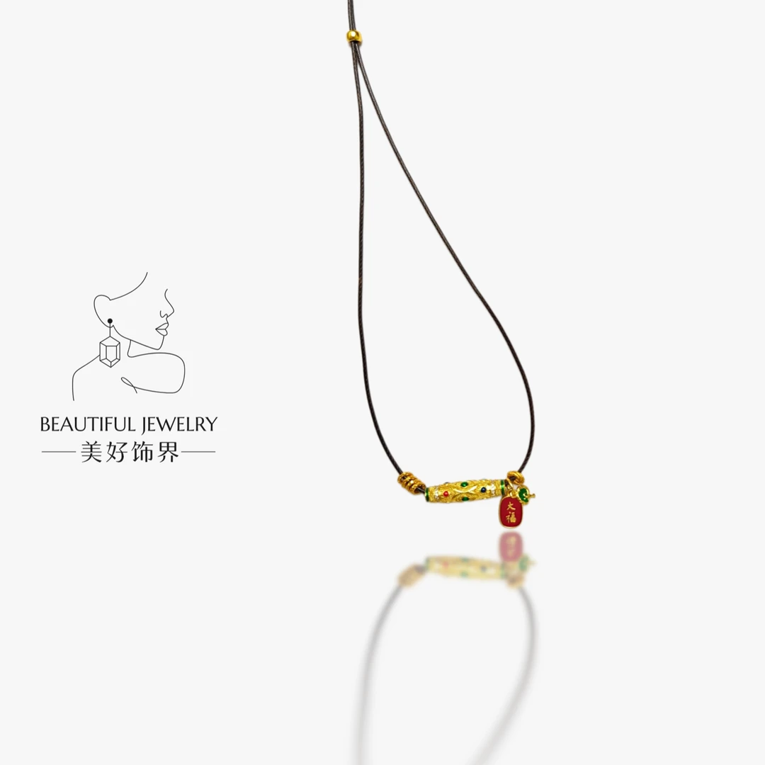 铜合金珐琅吊坠 小众原创设计款珐琅天珠纳福吊坠手工编绳可调节