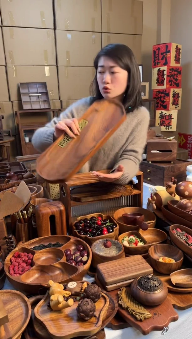 【闪购商品】胡桃木圆花边干湿茶盘配水管水球