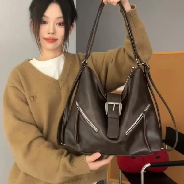 复古大容量双肩包女2025秋冬新款时尚通勤托特包高级感百搭单肩包