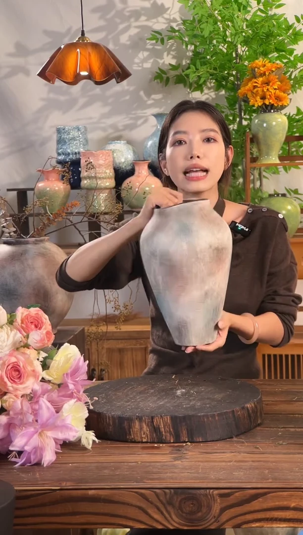 【复古红棕-旗袍小号】白色无孔陶瓷花瓶简约轻奢质朴装饰粗陶陶罐
