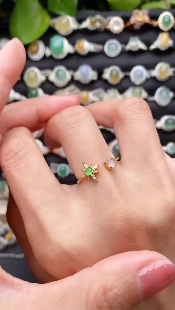 【闪购商品】翡翠戒指银S925镶嵌缅甸天然A货翡翠55   2-