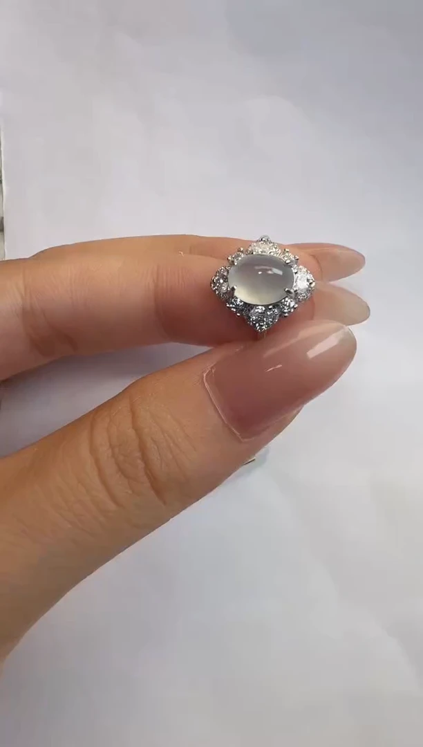 银S925镶嵌戒指翡翠通体925银镶缅甸A货翡翠戒指206