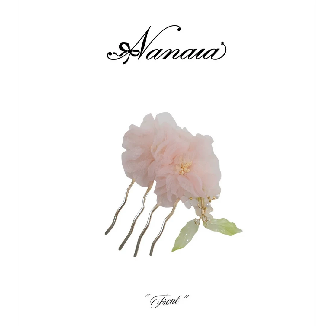 甜水仙  绢纱烫花淡粉色发梳