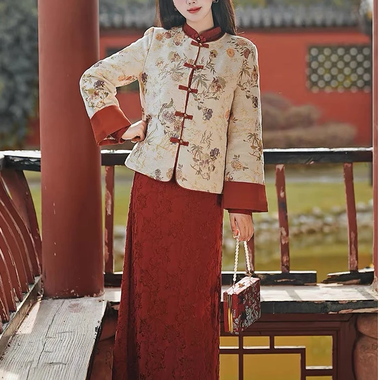 K3823 新中式国风女装提花重工外套圆领燕尾扣上衣 Q799-25082711
