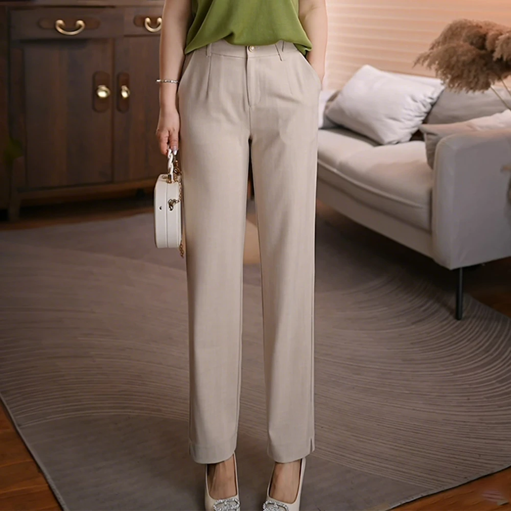 【天丝亚麻】夏季新款天丝亚麻法棍裤薄款高腰显瘦垂感直筒裤LY169