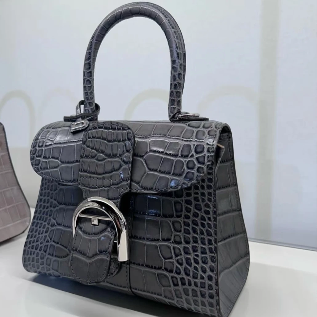 95新 Delvaux/德尔沃 珊珊专属Brillant Mini20 深灰 鳄鱼皮 银扣
