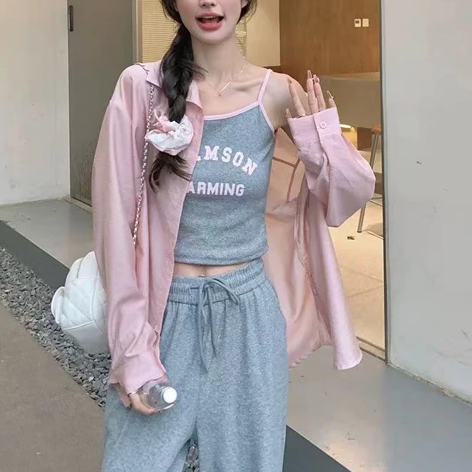 【大脸】多巴胺穿搭衬衫上衣套装（987635）