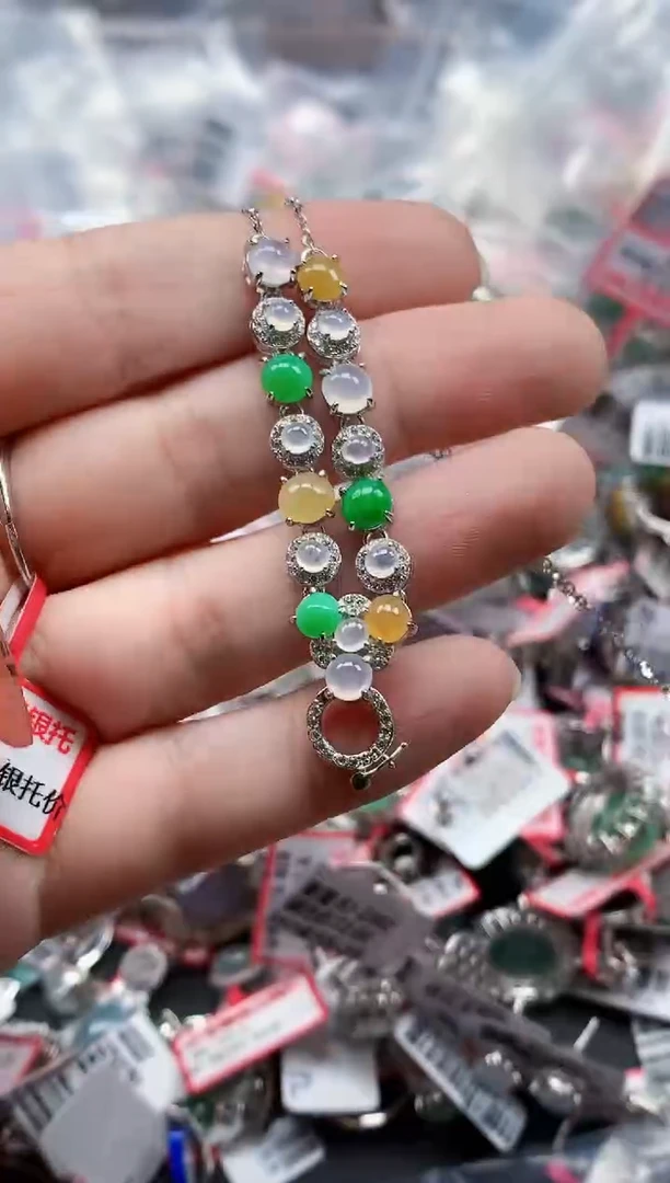 银S925镶嵌戒指翡翠天然A货缅甸翡翠