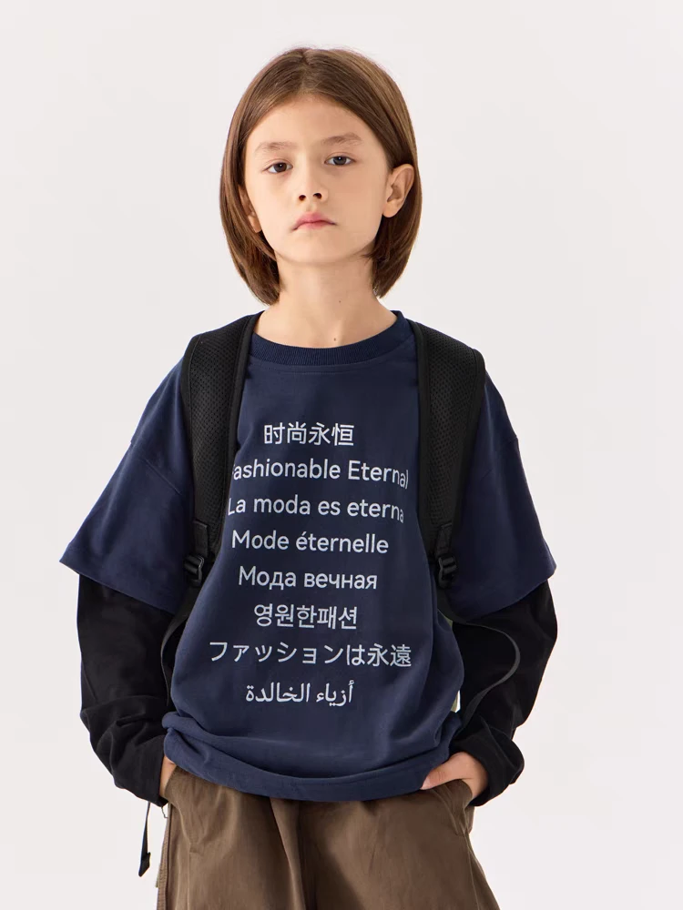 2313男童春秋款假两件打底衫卫衣中大童秋款长袖T恤衫