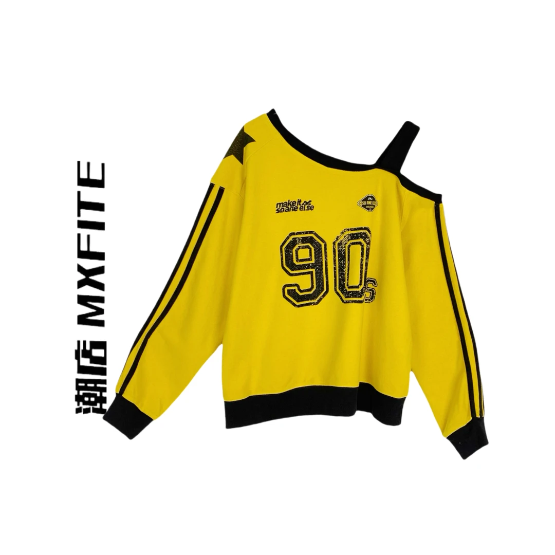 MXFITE潮店秋季新款小露肩潮酷烫钻卫衣(RDW7038)