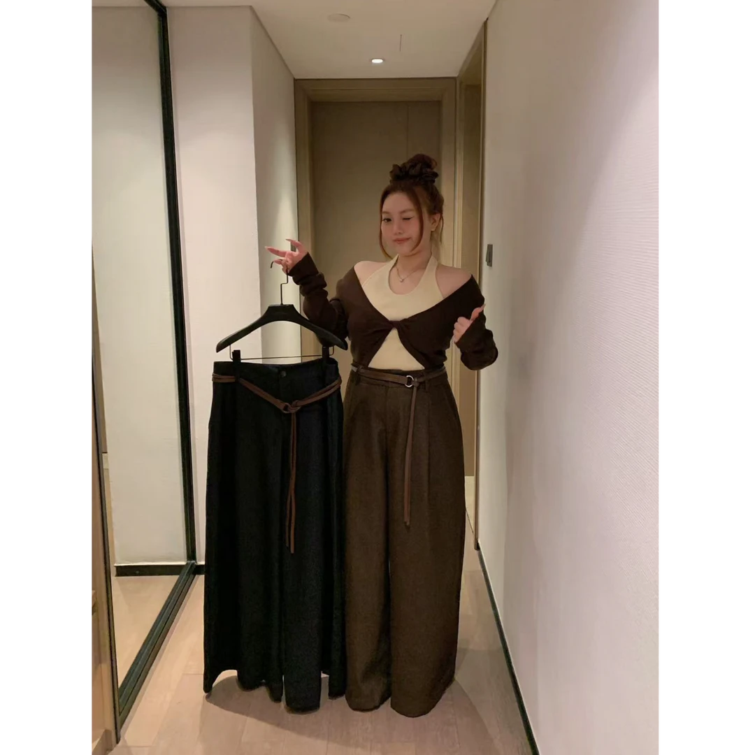 慧芝huizhi A181长裤 定制款 带腰带垂感微胖显瘦通勤休闲长裤