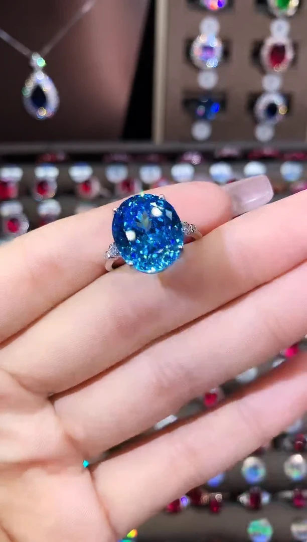 无925银海蓝色鸟巢切戒指