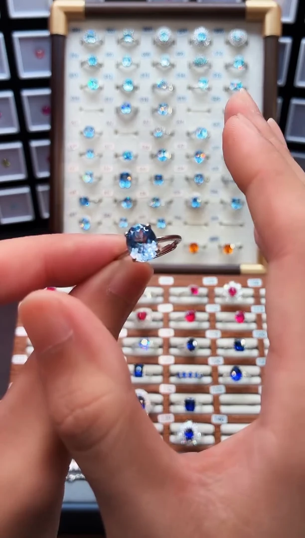 银S925镶嵌戒指海蓝宝石1888