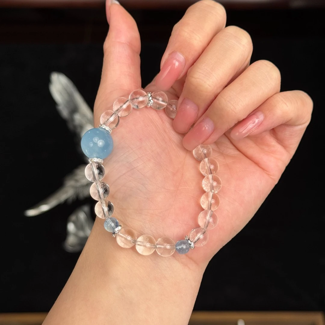 海映澜-轻语系列（海蓝宝+白水晶）天然水晶手链/手串