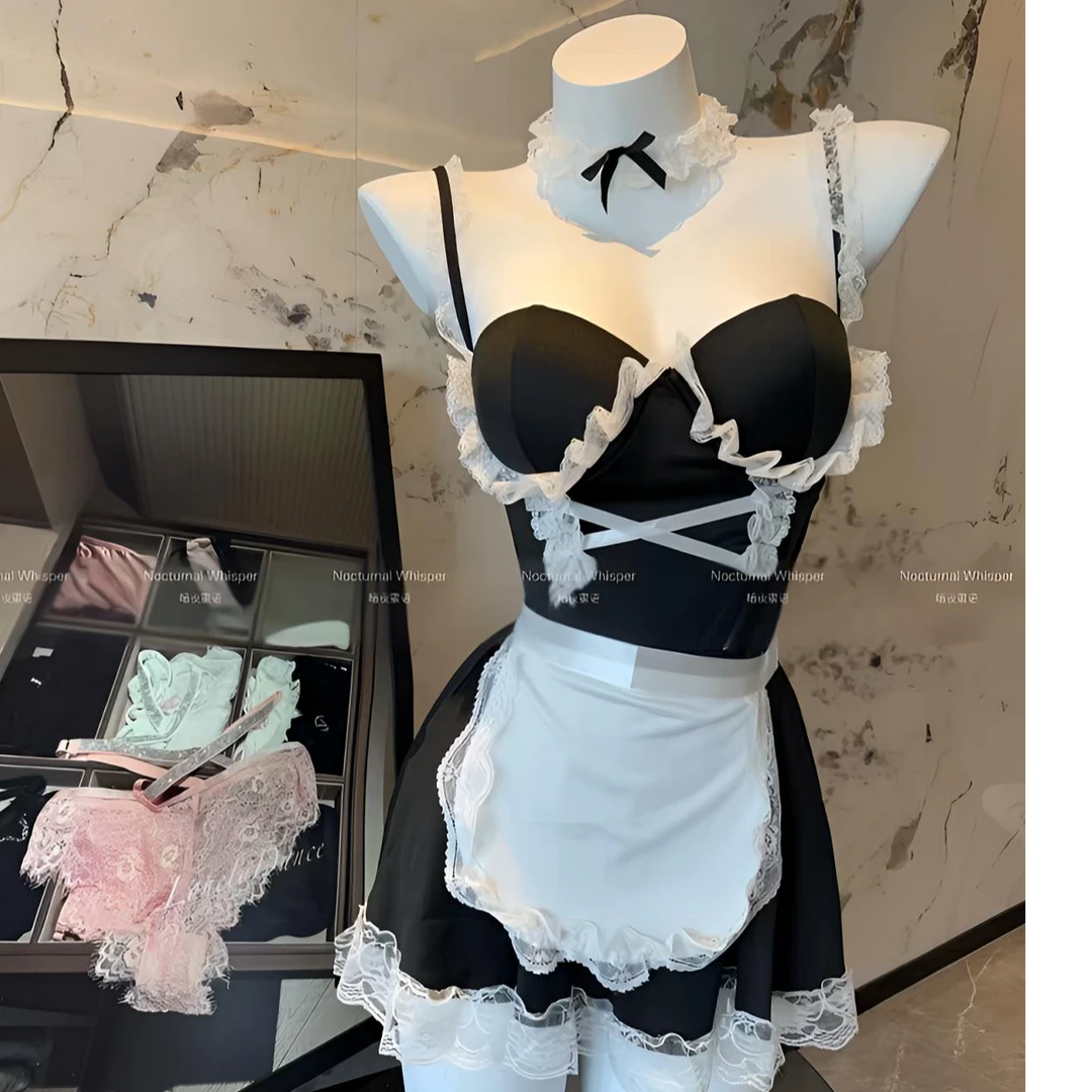 暗夜蜜语【邻家女仆】性感纯欲可爱甜美带胸垫小胸显大睡裙套装