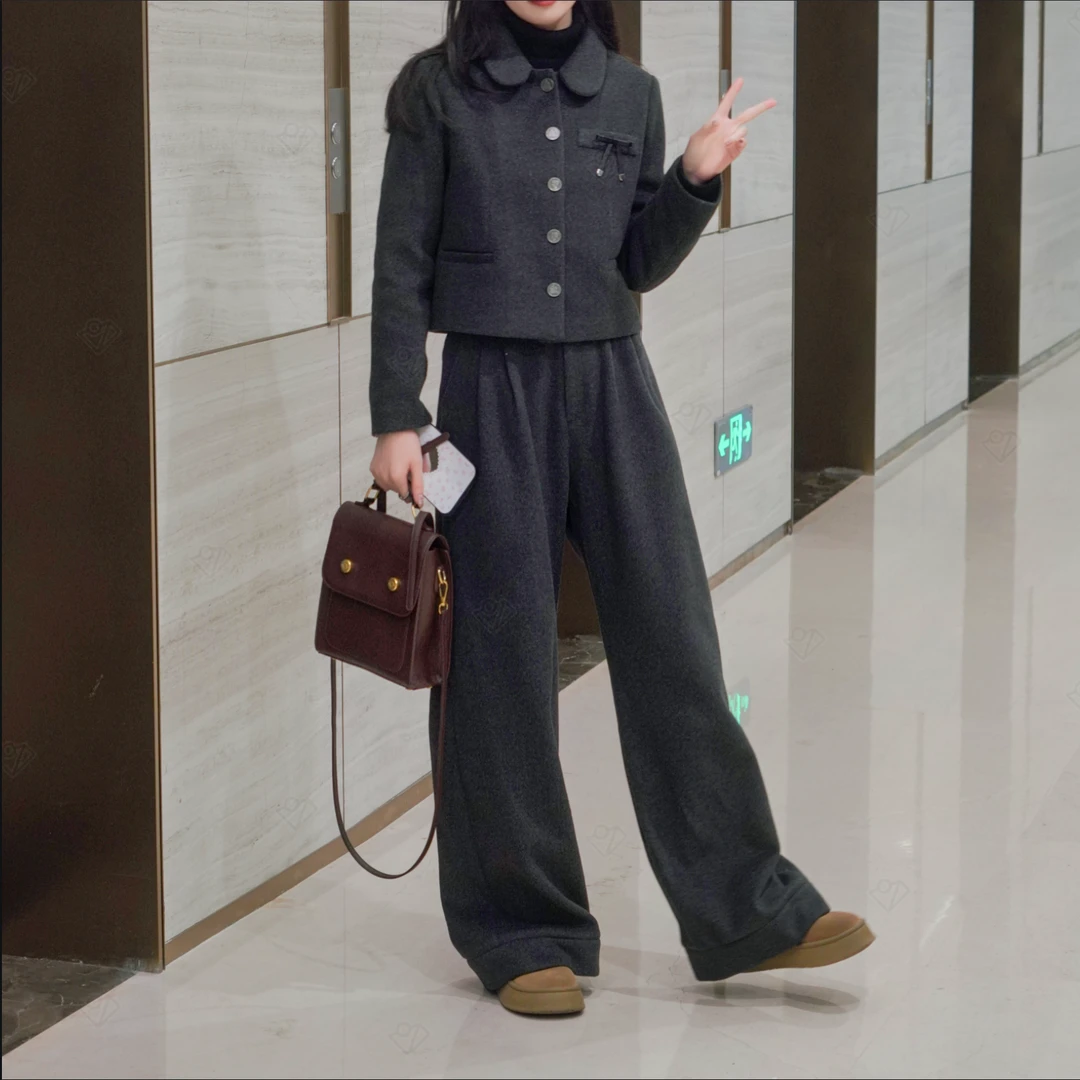 时尚套装秋冬高腰气质外套百搭阔腿裤洋气显瘦休闲02