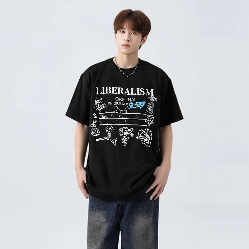 短袖圆领印花情侣T恤男友个性ins